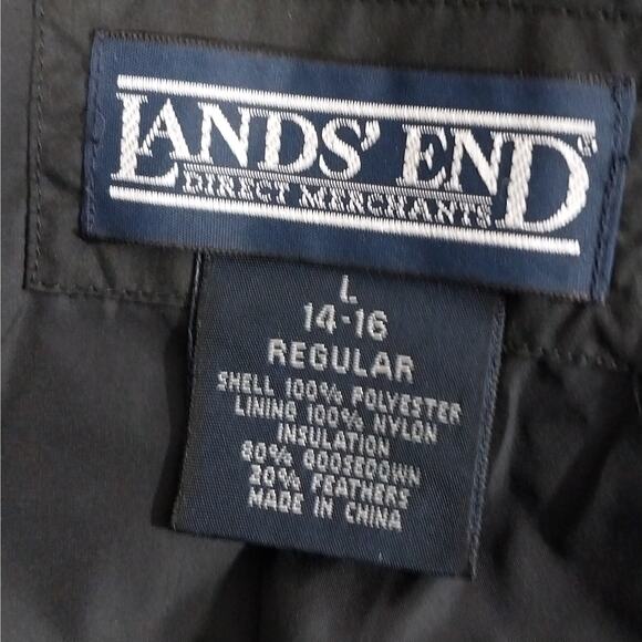 LANDS' END! STUNNING DOWN FILLED BLACK PUFFY STYLE HOODIE COAT, JACKET! SZ L - Picture 13 of 15